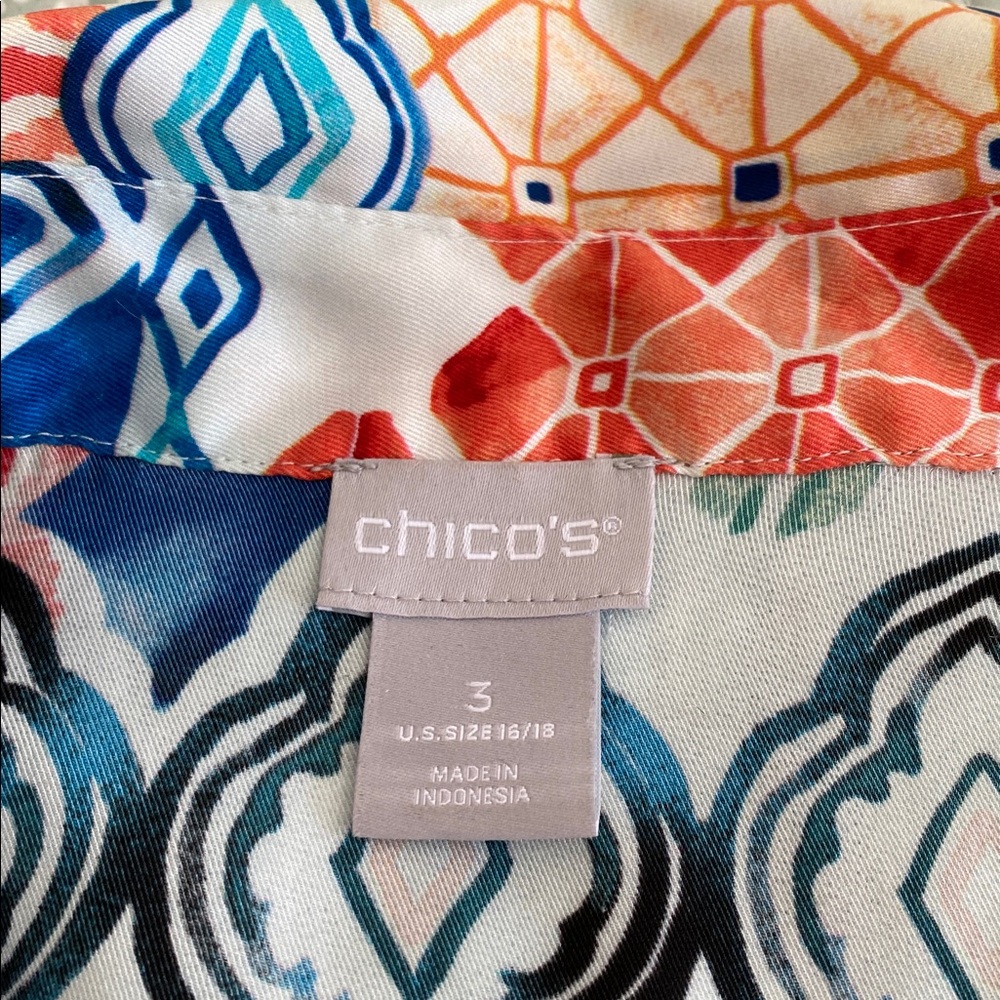 Chico's Blue Orange Geometric Button Down Shirt Blouse Long Sleeve Size 3 - Picture 6 of 7